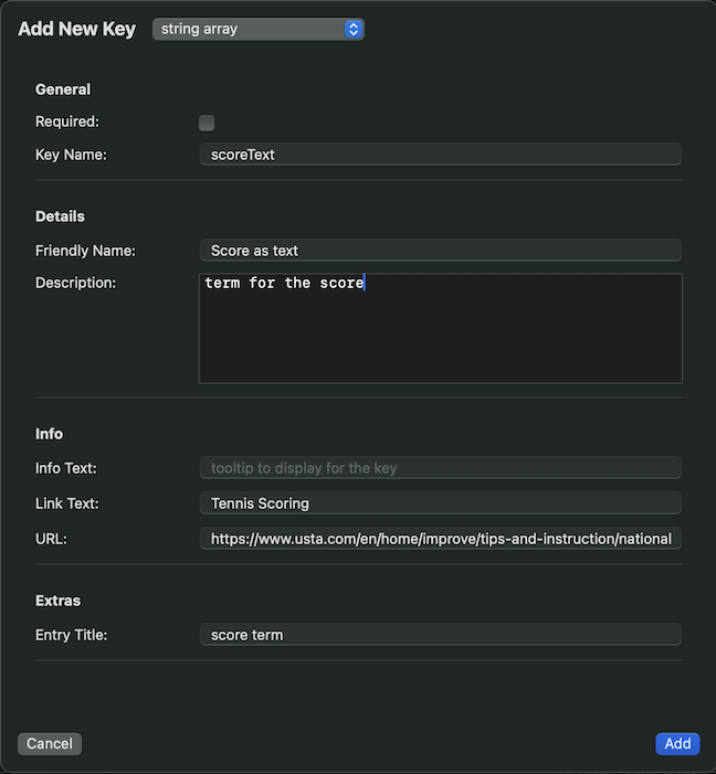 Managed App Schema Builder app string array